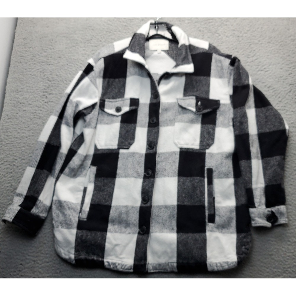 Lucky Brand Shacket Womens Medium Multi Buffalo Plaid Soft Collared Button Front